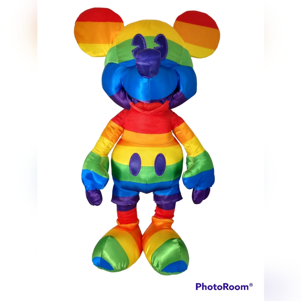 Disney Rainbow PRIDE Mickey Mouse 15.5” Plush Stuffed Multi Color Plushie